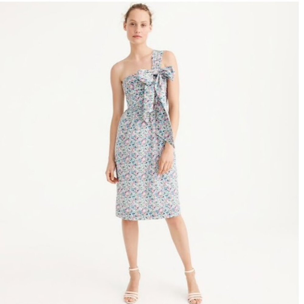 J. Crew Liberty Fabric One Shoulder Bow dress Size 2